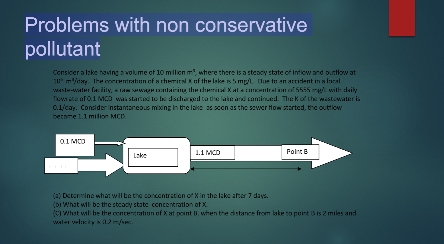 Problems with non conservative pollutant Consider