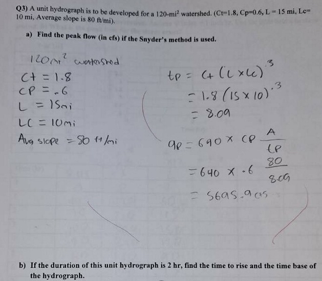 Q 3 ) A unit hydrograph is to be developed for a