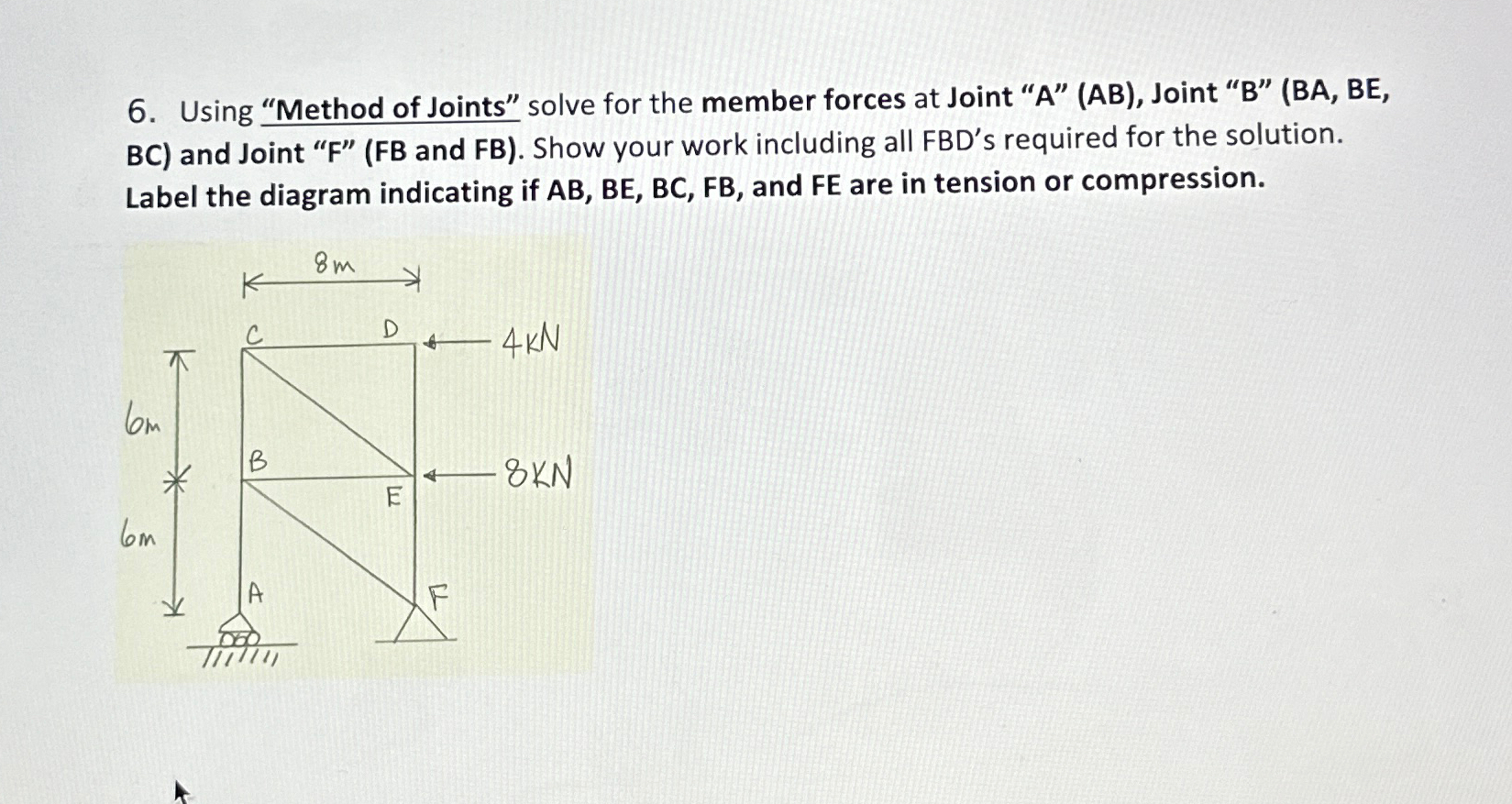 Using "Method of Joints" solve for the member