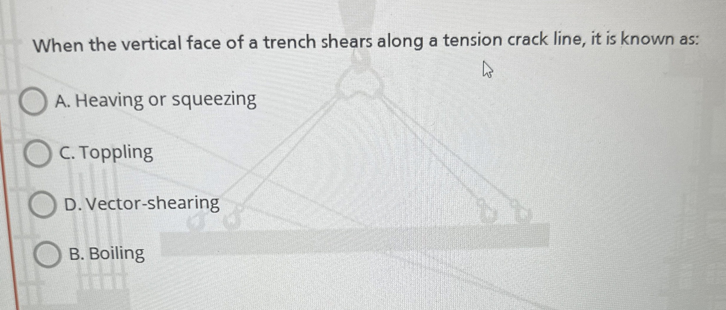 When the vertical face of a trench shears along a