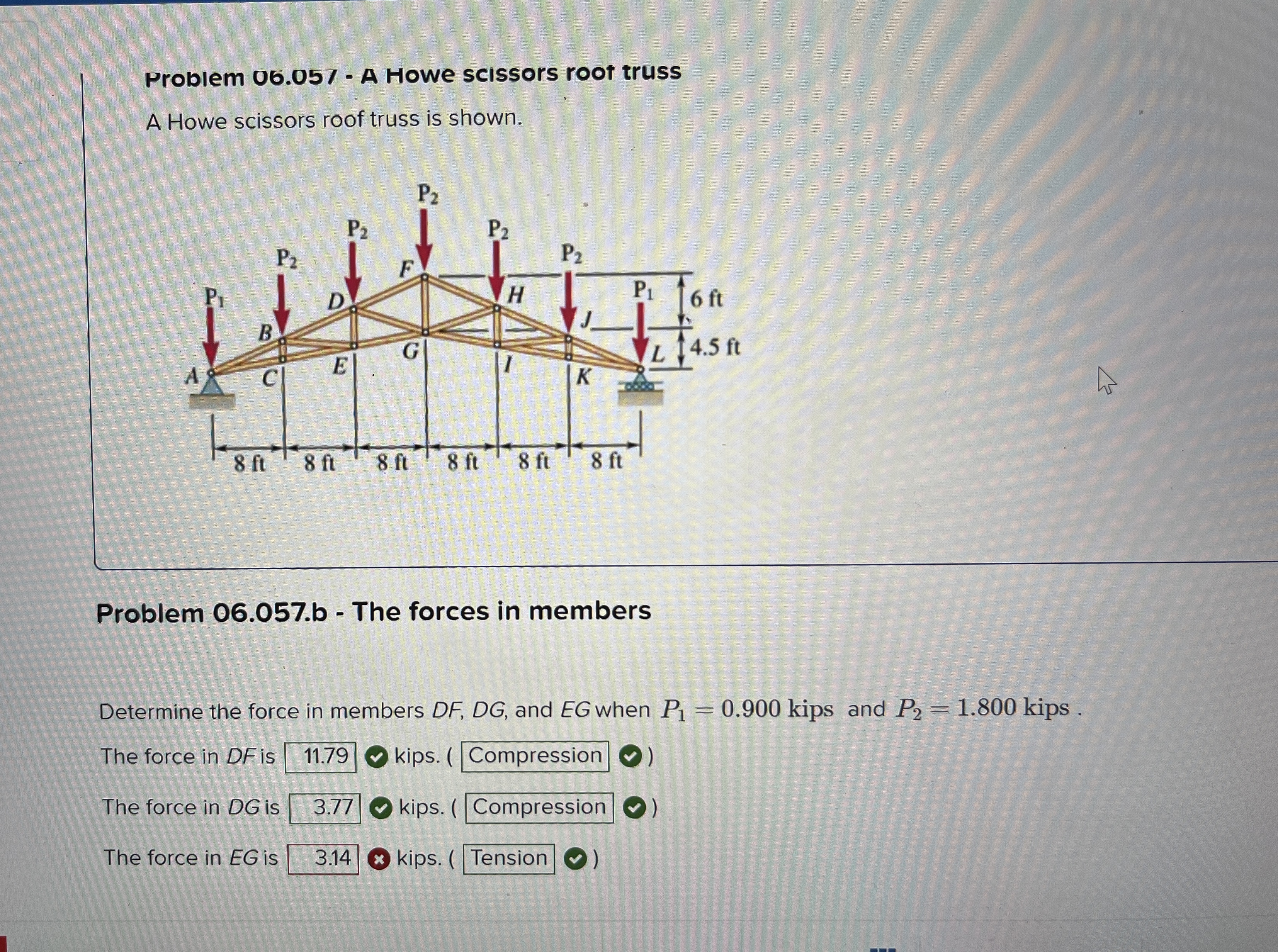 Problem 0 6 . 0 5 7 - A Howe scissors root truss