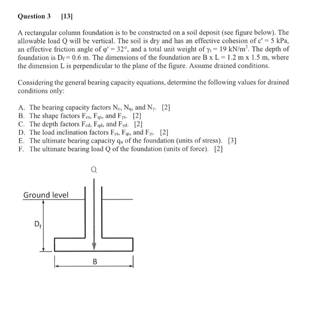 Question 3 [ 1 3 ] A rectangular column