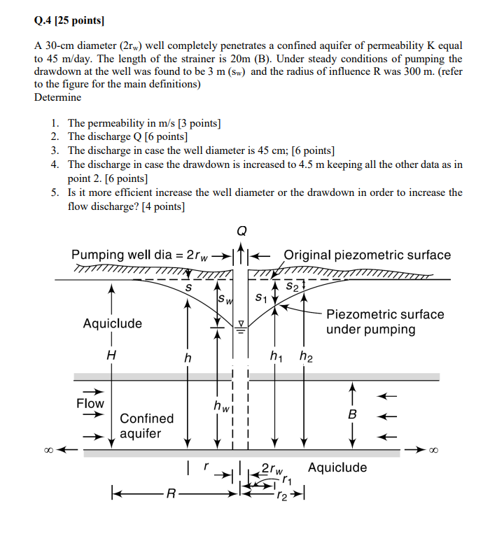 Q . points ] A 3 0 - c m diameter ( 2 r w ) well