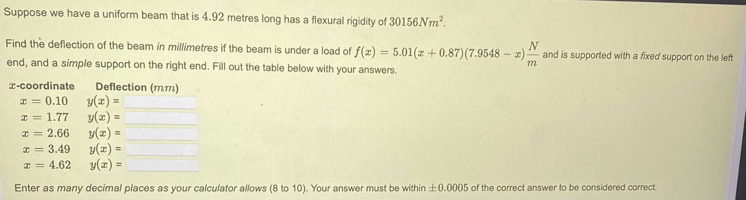 Suppose we have a uniform beam that is 4 . 9 2
