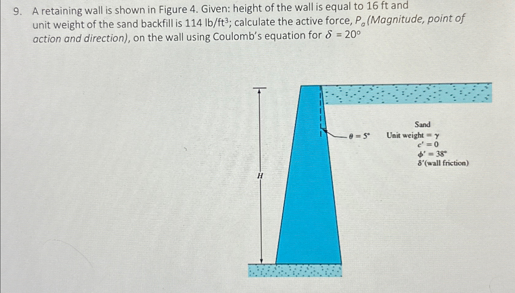 A retaining wall is shown in Figure 4 . Given:
