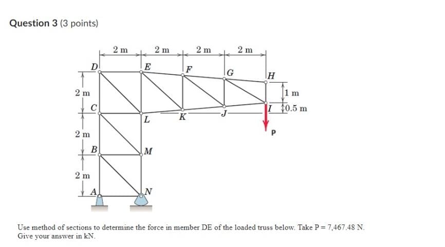 Question 3 ( 3 points ) Use method of sections to