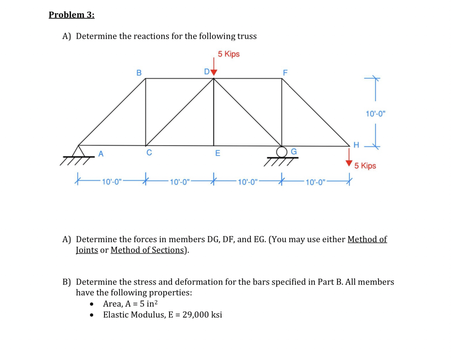 Problem 3 : A ) Determine the reactions for the