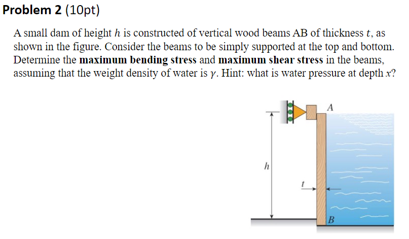 Problem 2 ( 1 0 pt ) A small dam of height h is