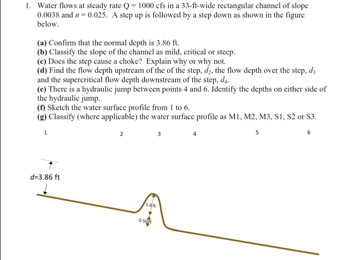 Water flows at steady rate Q = 1 0 0 0 c f s in a