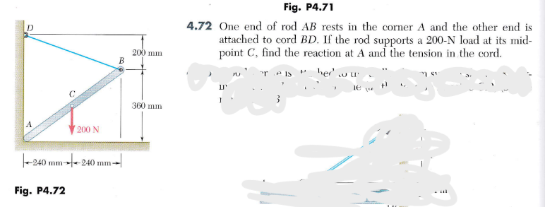 Fig. P 4 . 7 1 4 . 7 2 One end of rodAB rests in