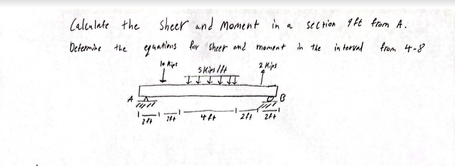 Calculate the sheer and moment in a section 9 ft