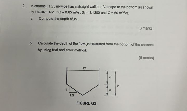 A channel, 1 . 2 5 m - wide has a straight wall