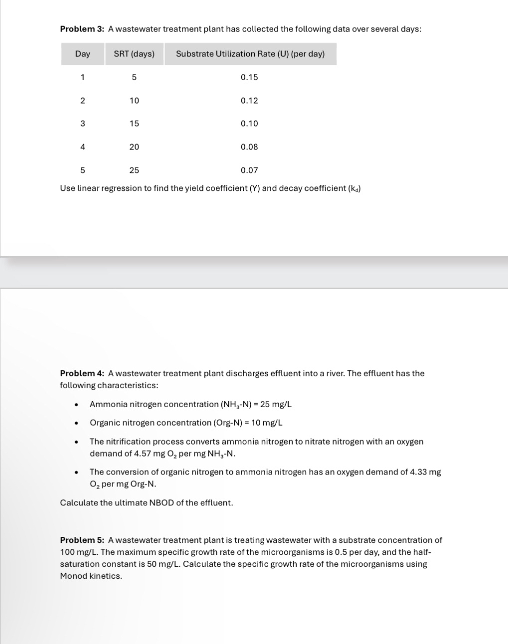 Problem 4 : A wastewater treatment plant