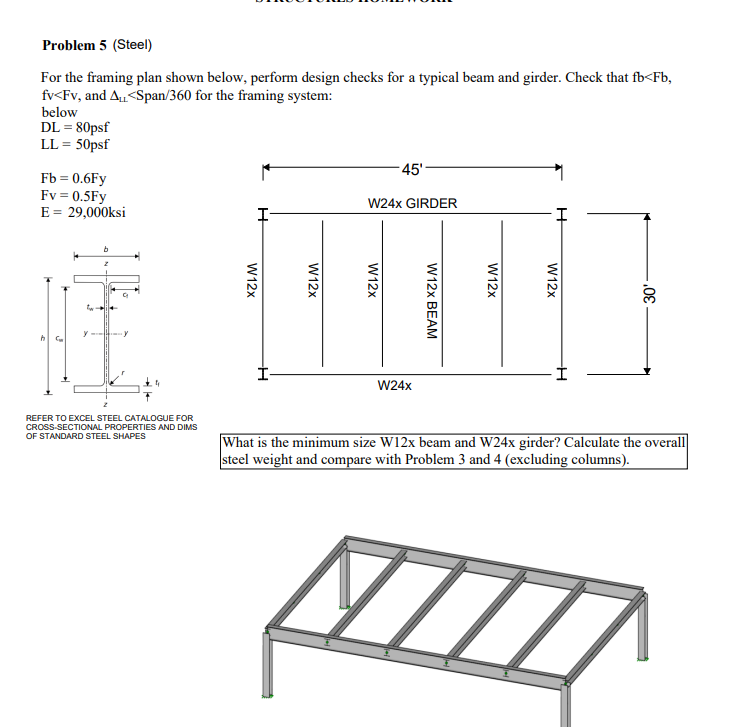 Problem 5 ( Steel ) For the framing plan shown