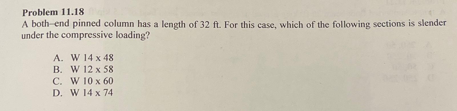 Problem 1 1 . 1 8 A both - end pinned column has