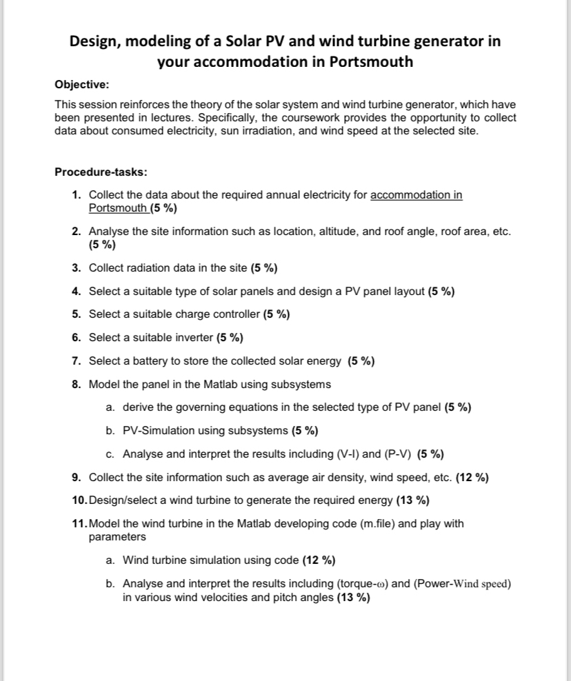 Design, modeling of a Solar PV and wind turbine