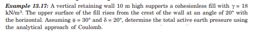 Example 1 3 . 1 7 : A vertical retaining wall 1 0