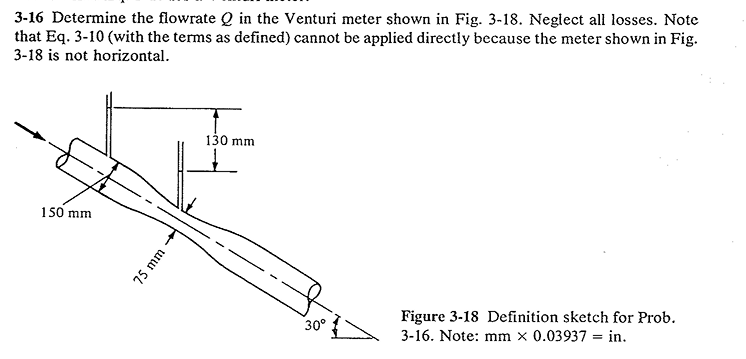 3 - 1 6 Determine the flowrate Q in the Venturi