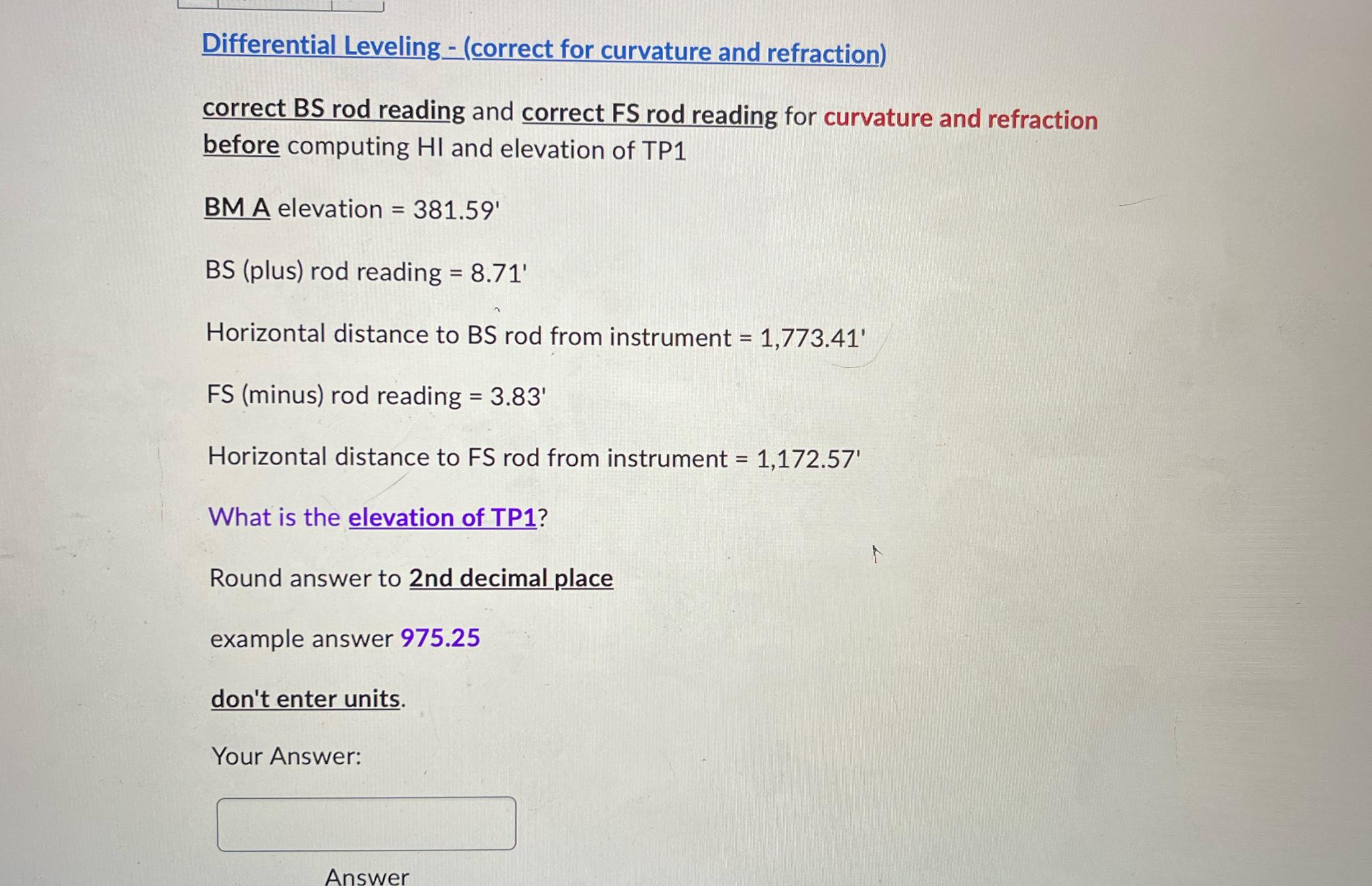 Differential Leveling - ( correct for curvature