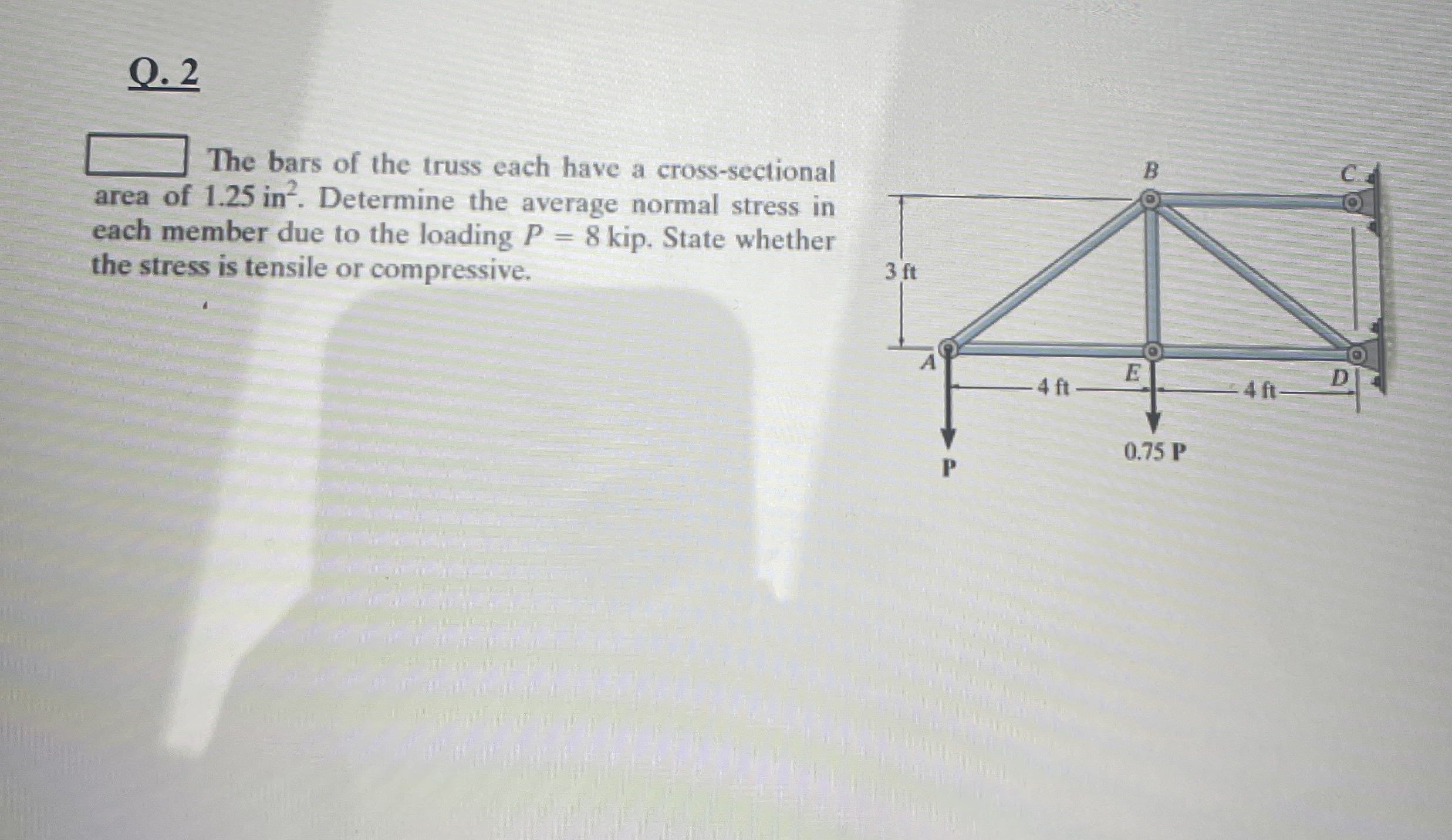 O . 2 The bars of the truss each have a cross -