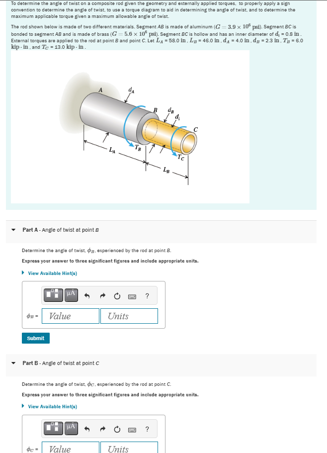 To determine the angle of twist on a composite
