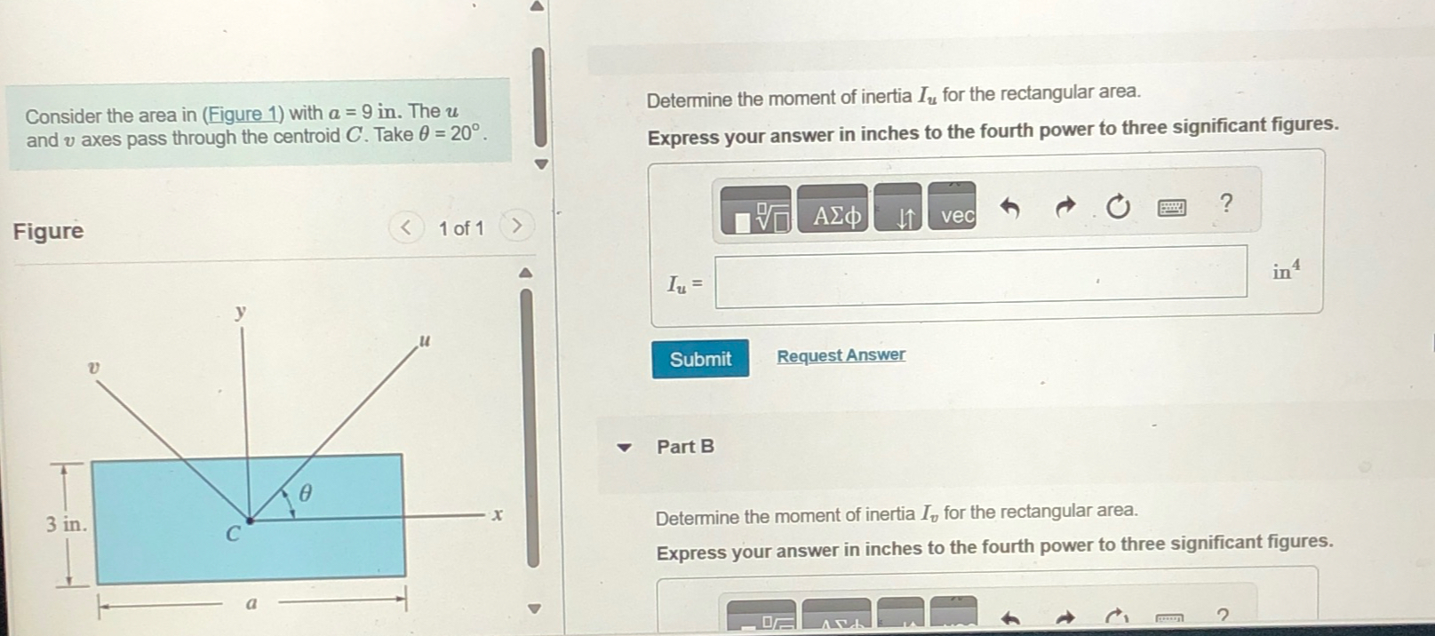 Consider the area in ( Figure 1 ) with a = 9 in .
