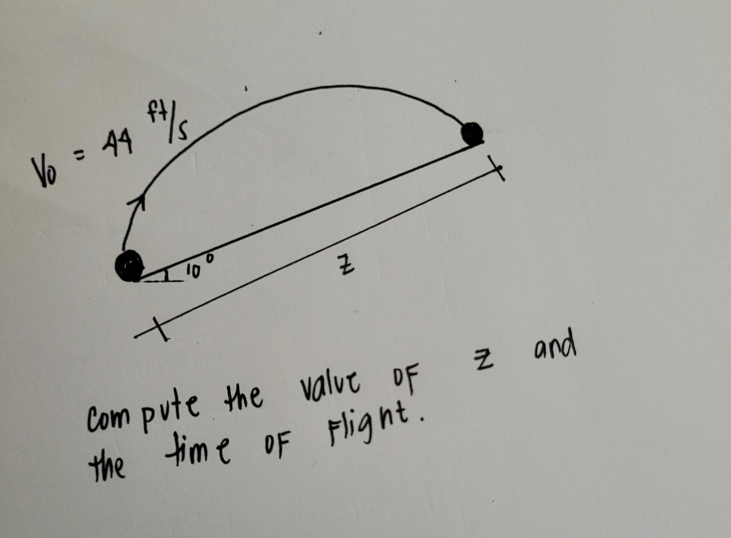 compute the value of z and the time of flight.