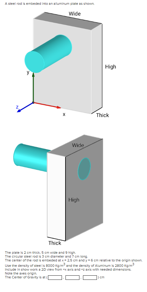 A steel rod is embeded into an alluminum plate as