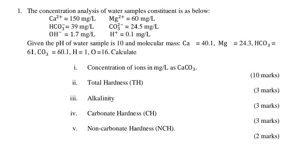 The concentration analysis of water samples