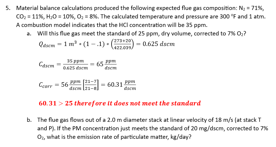 Material balance calculations produced the