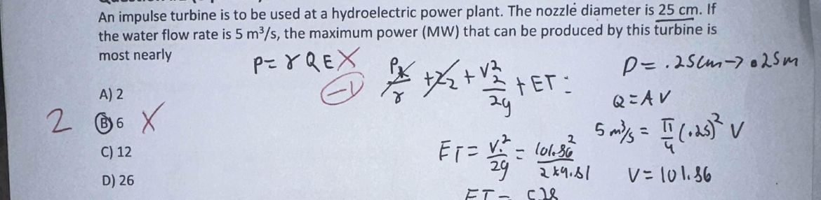 An impulse turbine is to be used at a