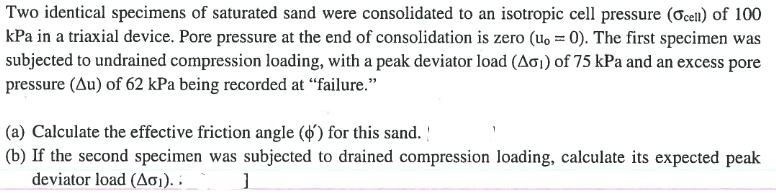 Two identical specimens of saturated sand were