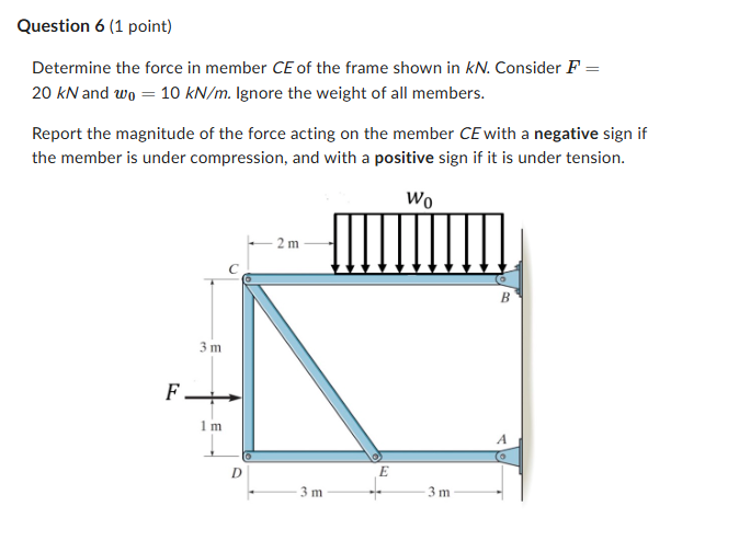 Question 6 ( 1 point ) Determine the force in