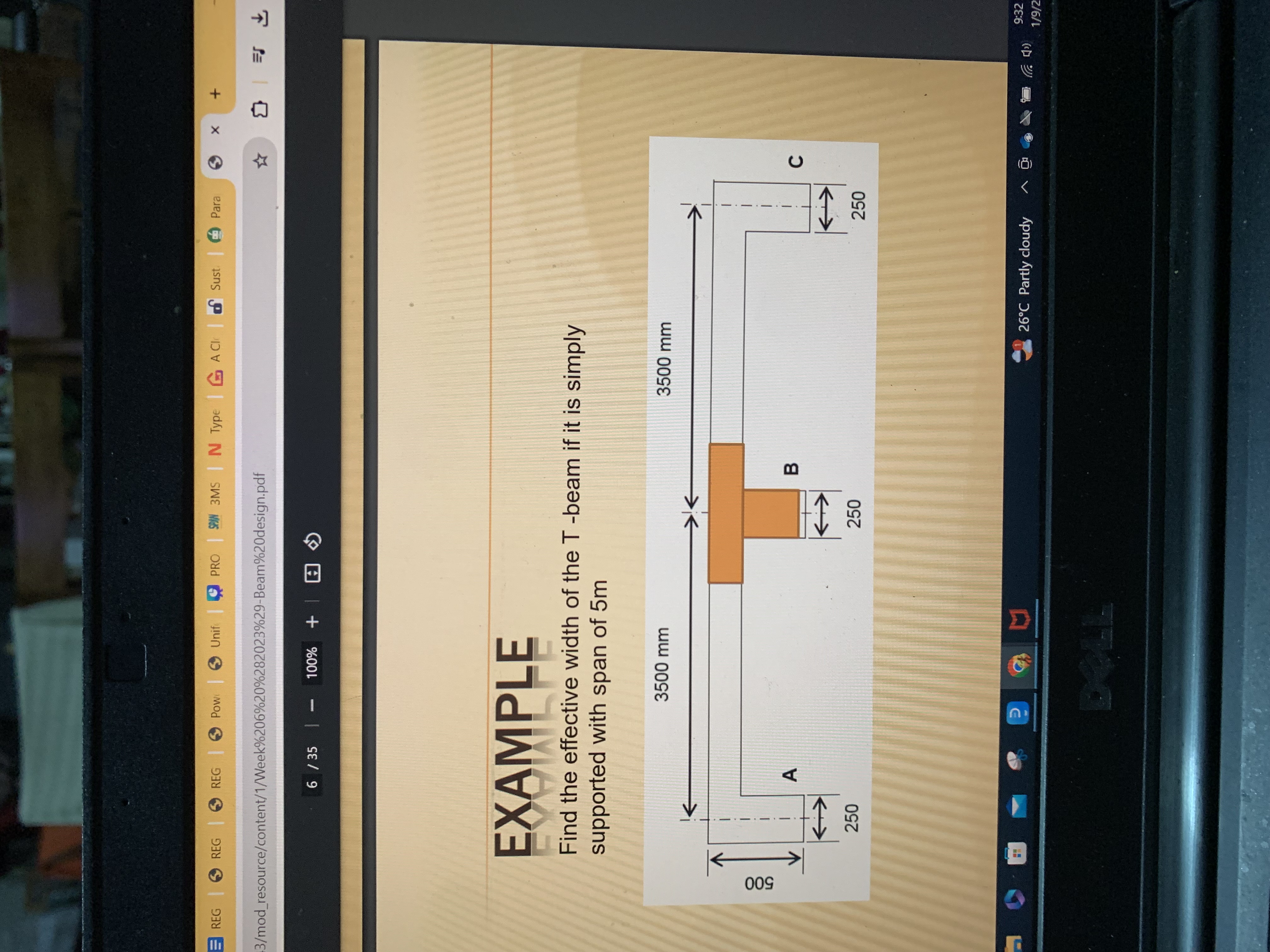 EXAMPLE Find the effective width of the T - beam