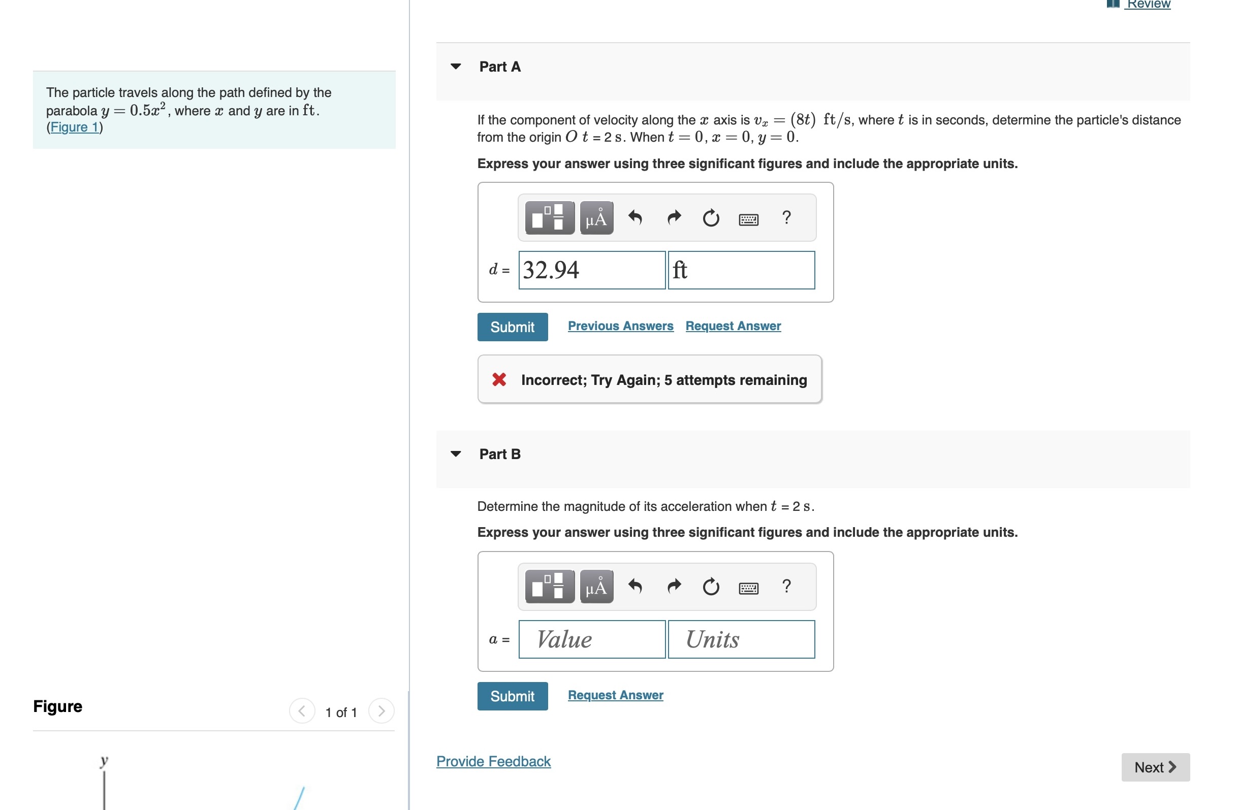 The particle travels along the path defined by