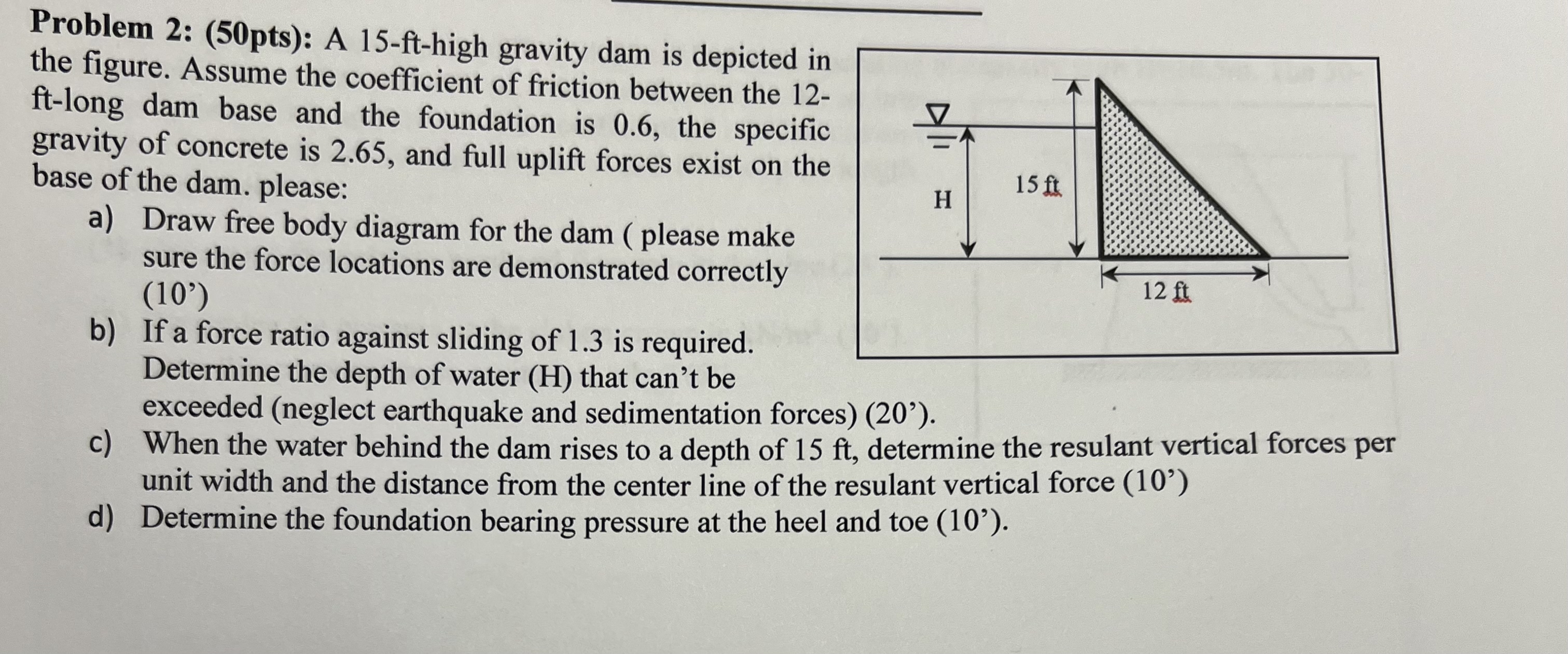 Problem 2 : ( 5 0 pts ) : A 1 5 - ft - high