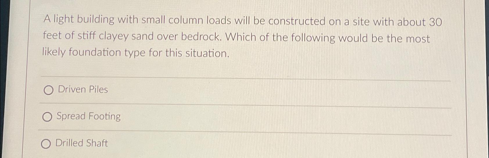 A light building with small column loads will be