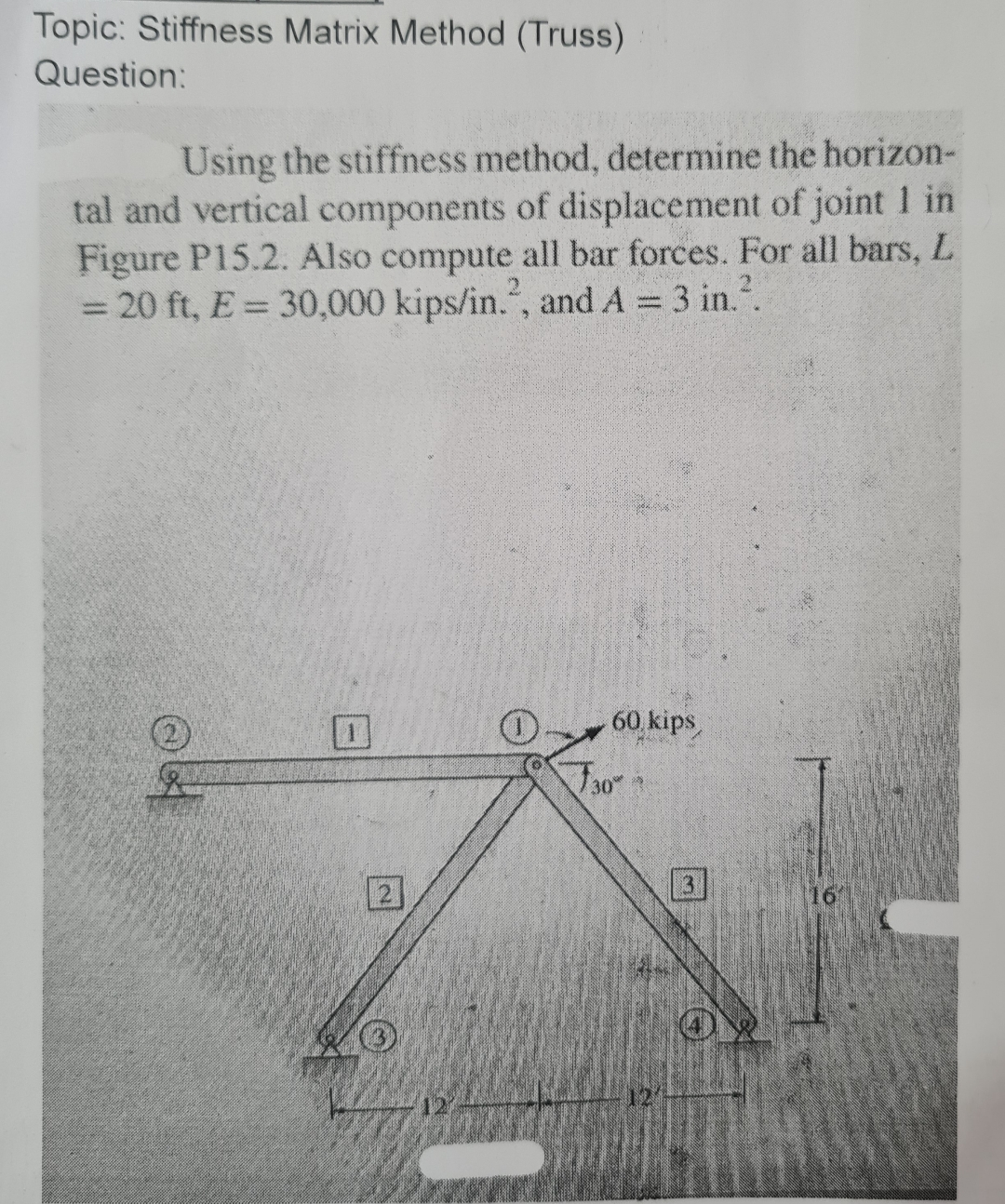 Topic: Stiffness Matrix Method ( Truss )