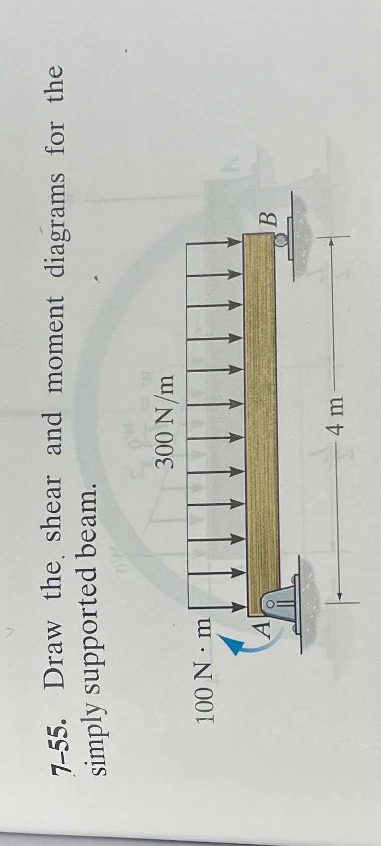 7 - 5 5 . Draw the shear and moment diagrams for