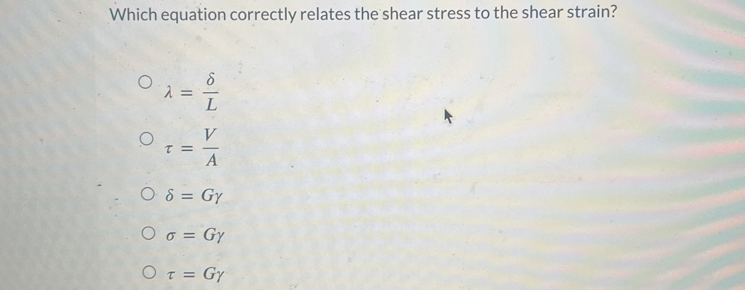 Which equation correctly relates the shear stress