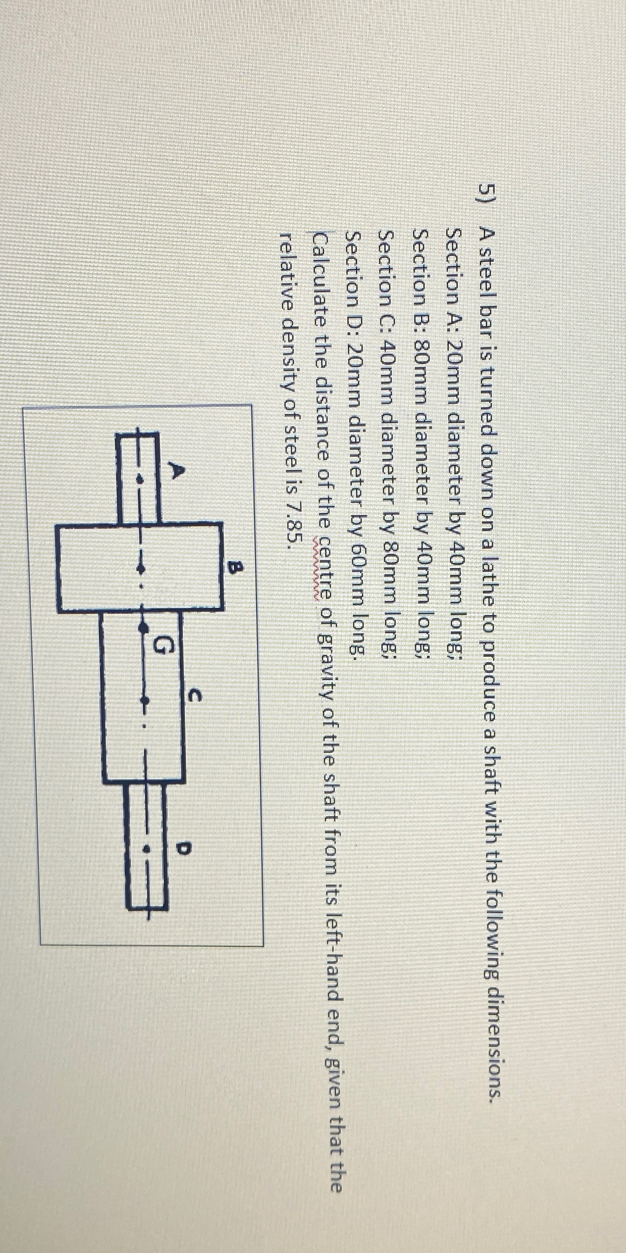 A steel bar is turned down on a lathe to produce