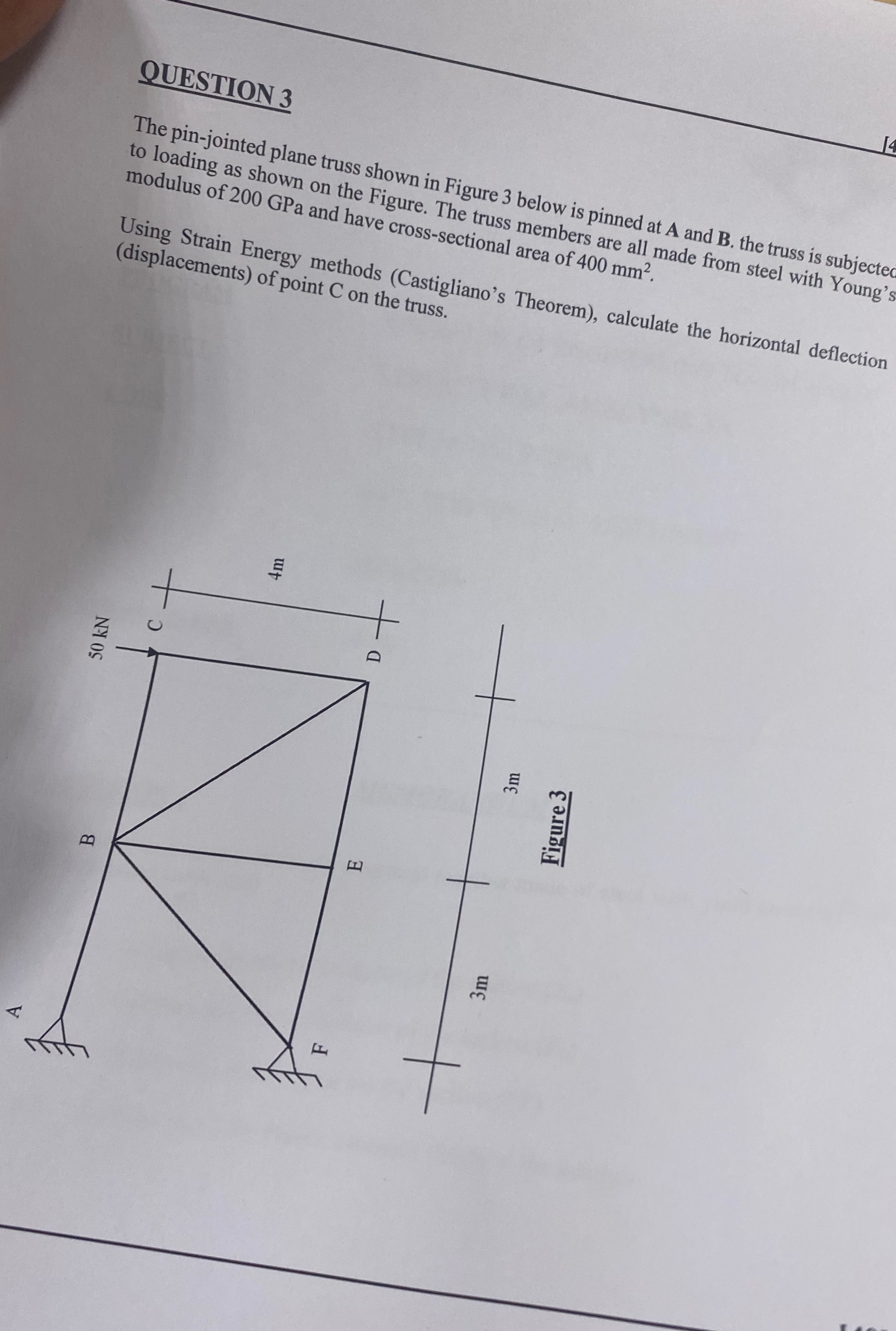 OUESTION 3 The pin - jointed plane truss shown in
