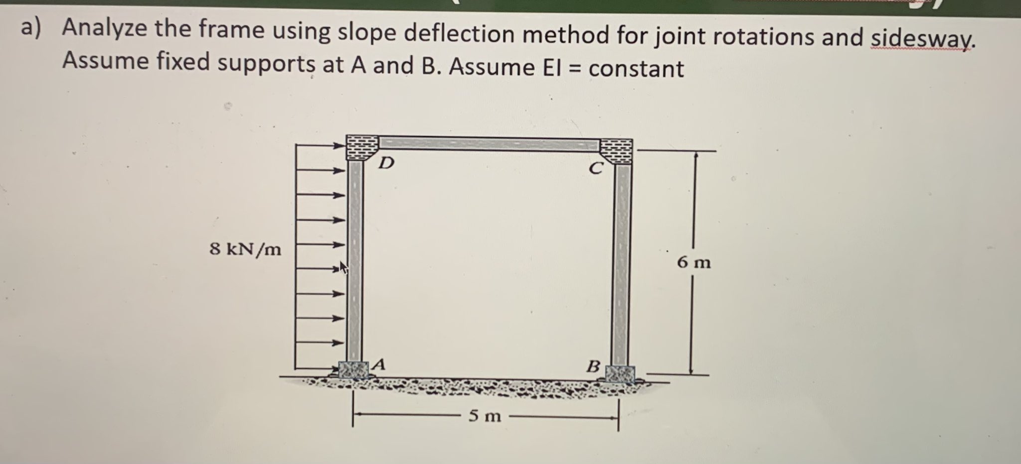 a ) Analyze the frame using slope deflection