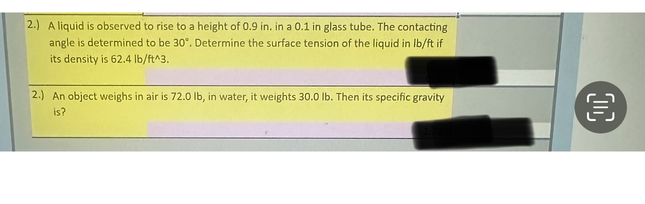 2 . ) A liquid is observed to rise to a height of