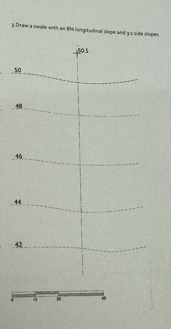 3 . Draw a swale with an 8 % longitudinal slope