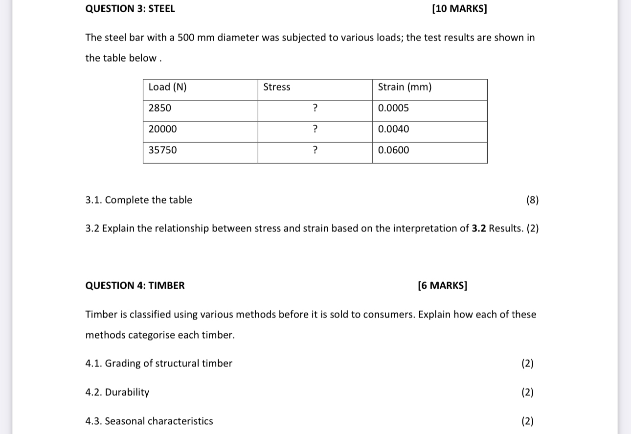 QUESTION 3 : STEEL [ 1 0 MARKS ] The steel bar