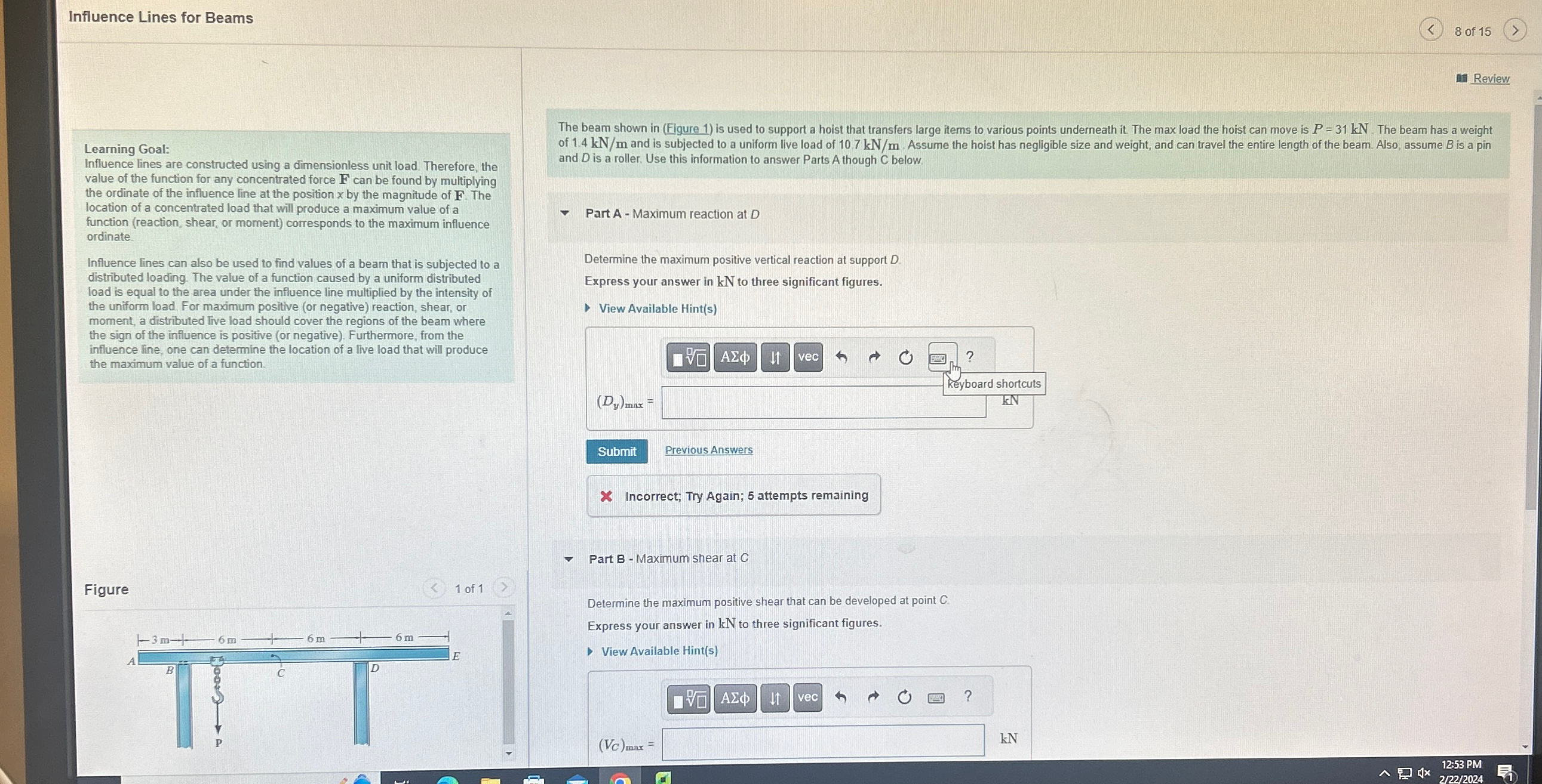 Influence Lines for Beams 8 of 1 5 Review