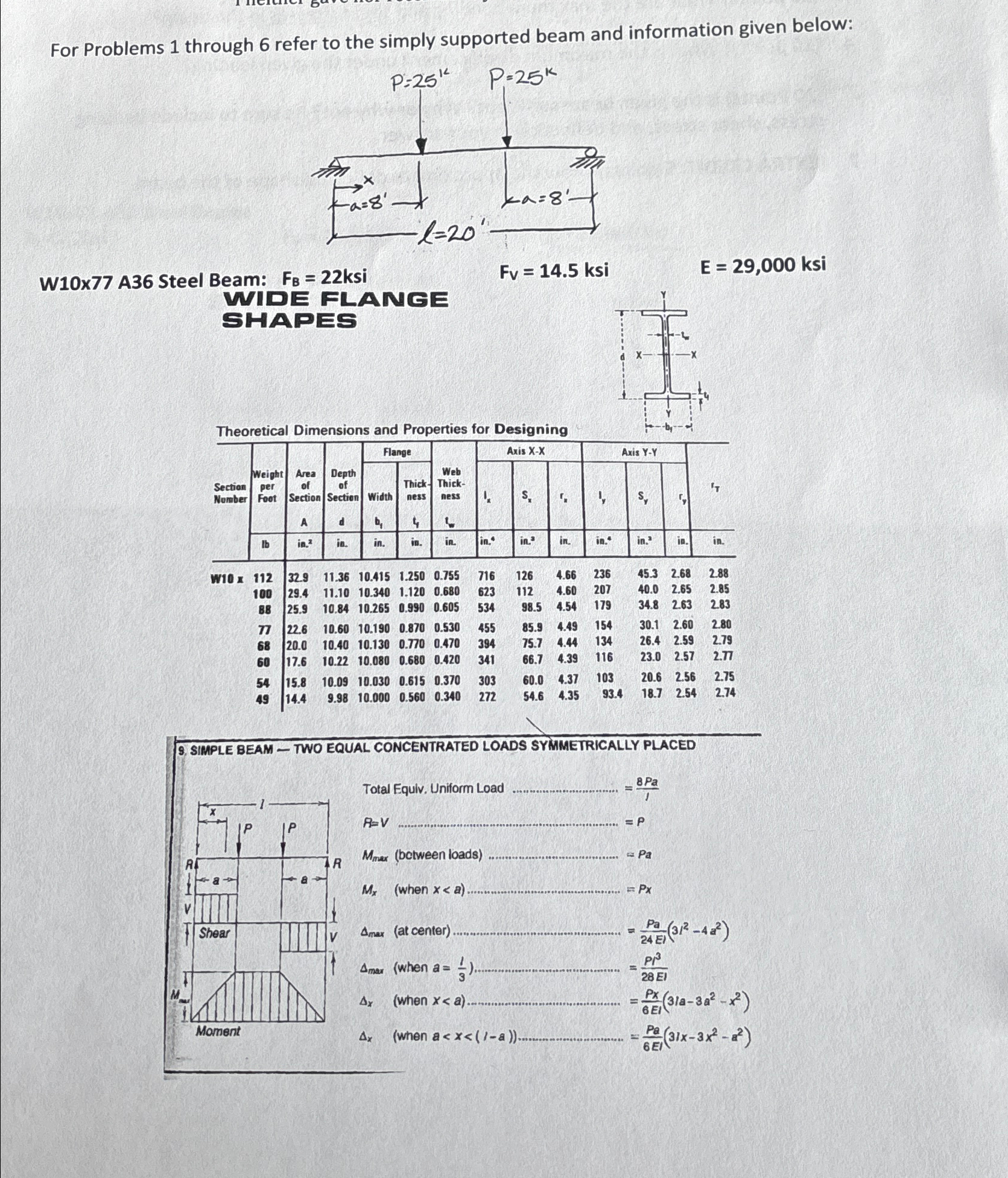 For Problems 1 through 6 refer to the simply