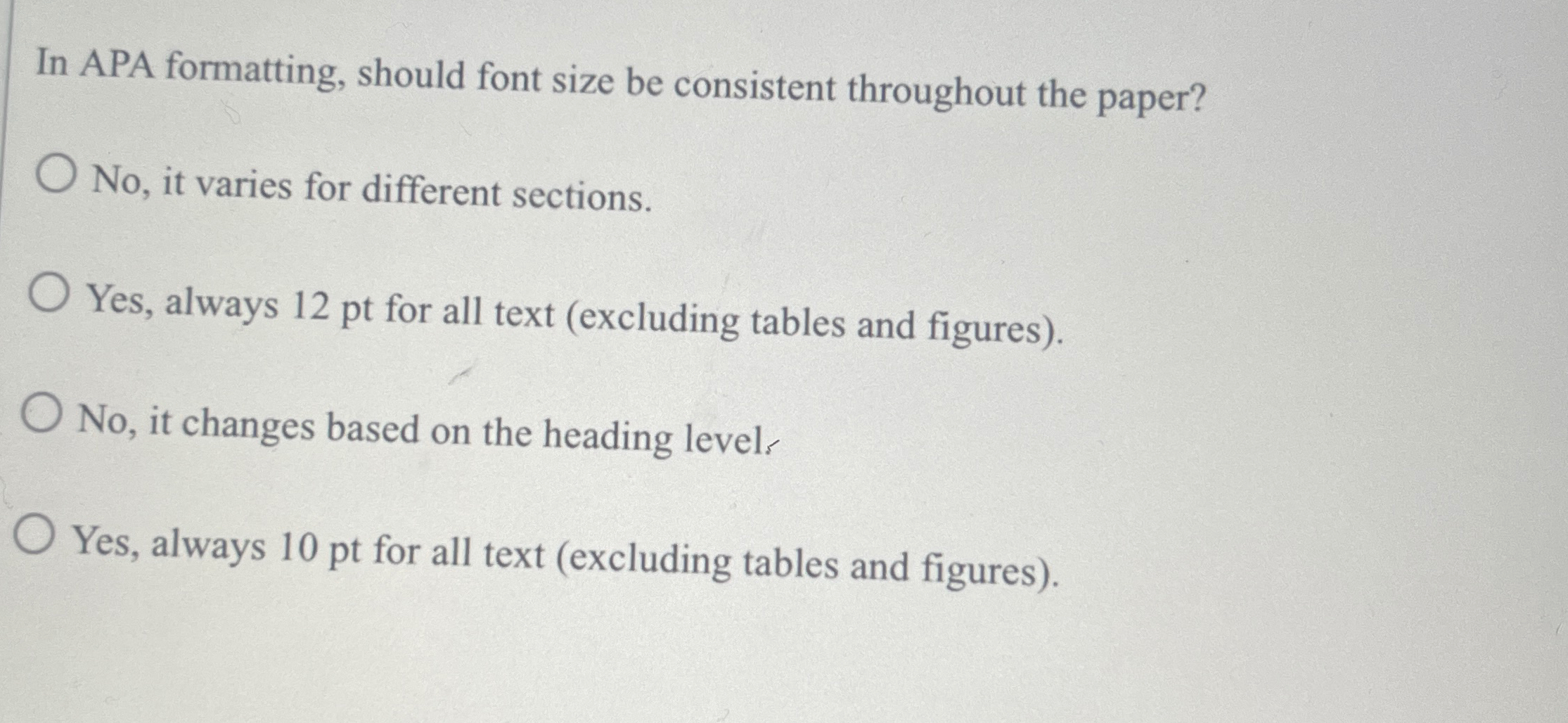 In APA formatting, should font size be consistent