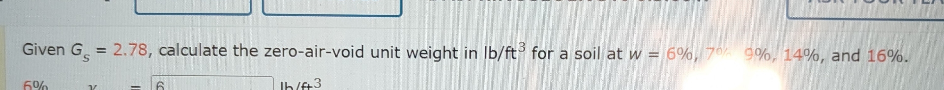 Given G s = 2 . 7 8 , calculate the zero - air -